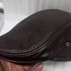 Leather beret hat